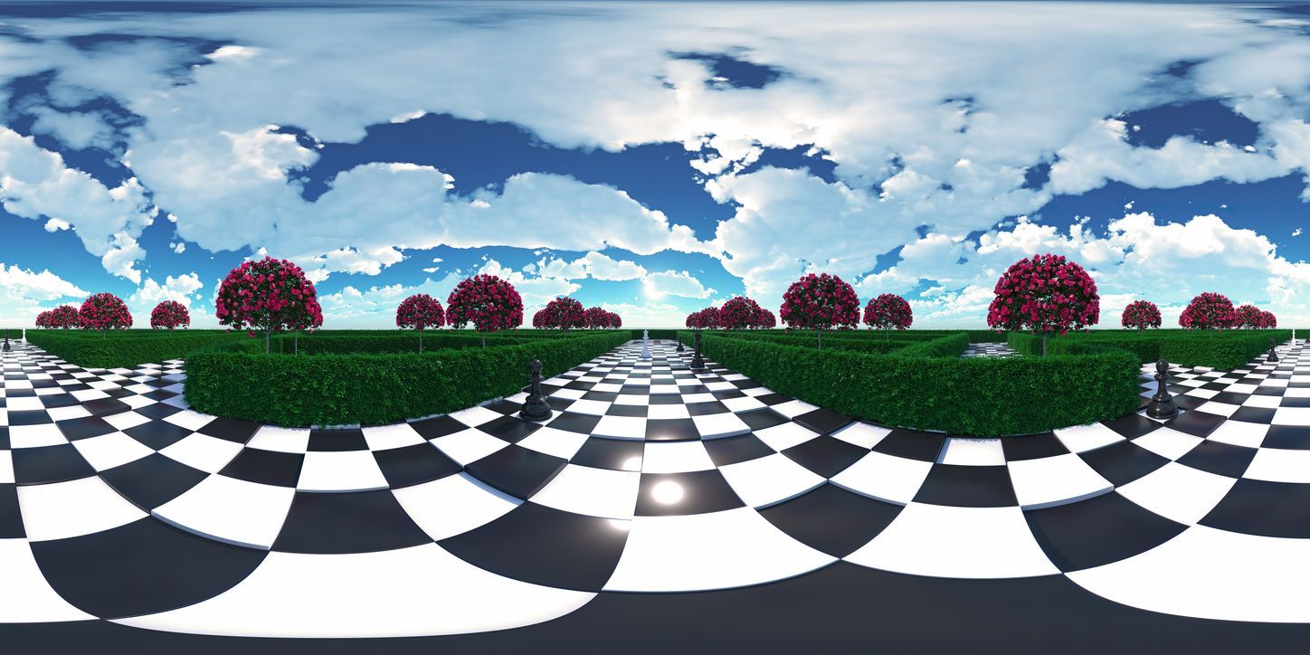 chessboard distorted like alice in wonderland
